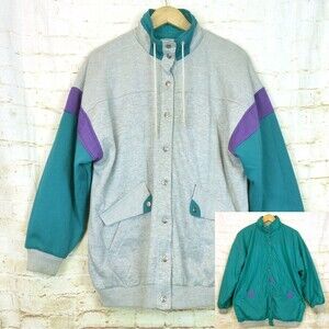 VTG 80s Be in the Current Seen Reversible Windbreaker Jacket Women OS Gray Teal